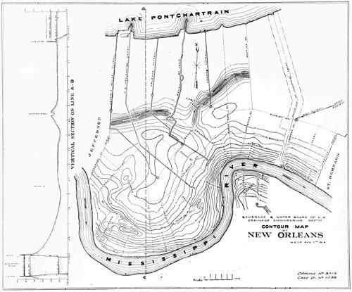 1919 contour map of New Orleans.