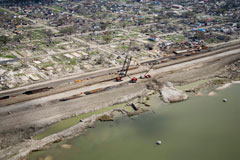 Aerial view of the Industrial Canal Levee and Lower Ninth Ward