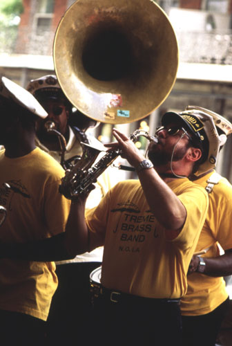 Modern Brass Band jazz musicians in Tremé