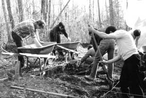 Students work on a Virginia Research Center for Archaeology (VRCA) salvage archaeology site in the 1980s